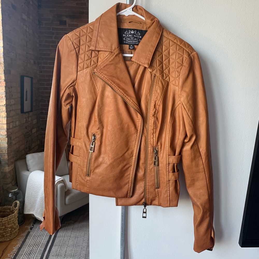 Blanc Noir Faux Leather Moto Jacket - Brown - M